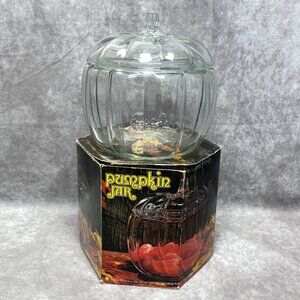 Anchor Hocking Pumpkin-Shaped Glass Jar With Lid 70 Oz For Candy Snacks & Decor